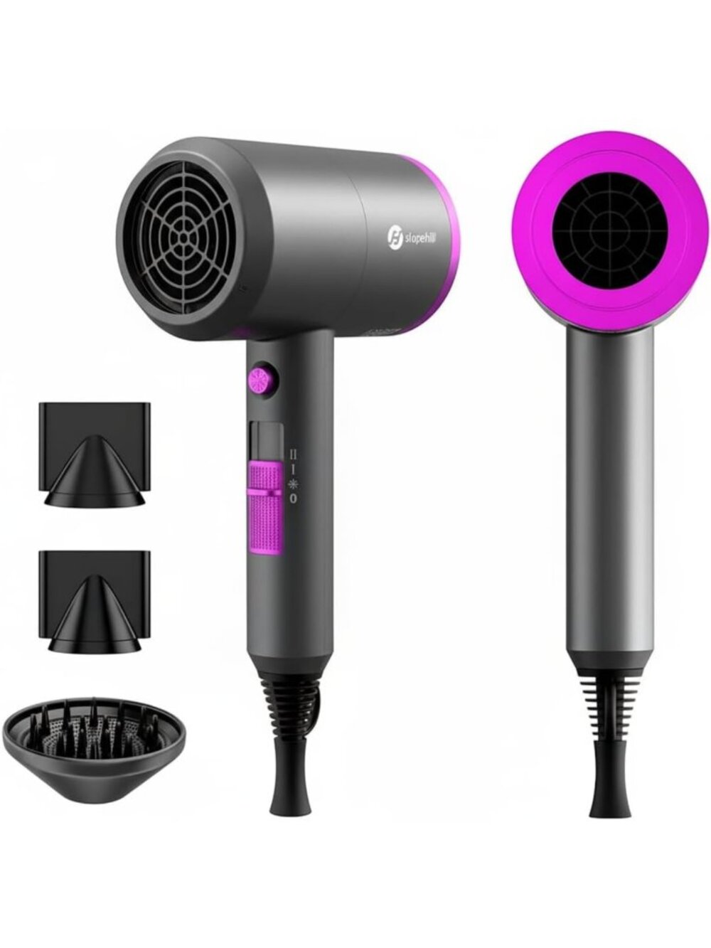 Powerful 1800W Ionic Hair Dryer - Fast Drying, Low Noise, 2 Nozzles & Diffuser